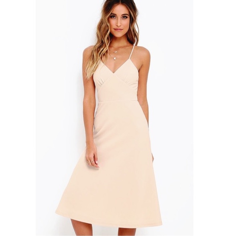 On Broadway Beige Midi Dress 🤍